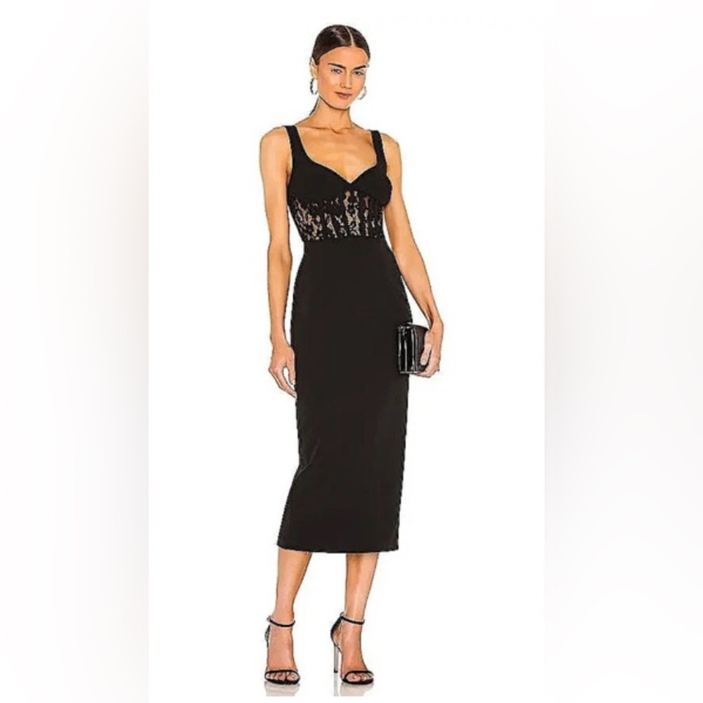 Bardot Black Midi Corset Dress with Lace Detail